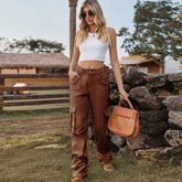 Retro Elastic Waist Denim Overalls Casual Pants
